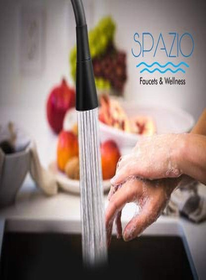 SPAZIO صنبور حوض مرن Spazio Fusion Flexo SmartBuy - Flxo Play (مع خرطوم سيليكون مرن بزاوية 360 درجة ونمط تدفق مزدوج) صنبور ماء ساخن/بارد مع شفة جدارية، خلاط مطبخ، أسود، كروم - Image 4